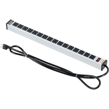 Global Industrial Power Strip, SJT, 5-15R, 15 ft., Silver 436950